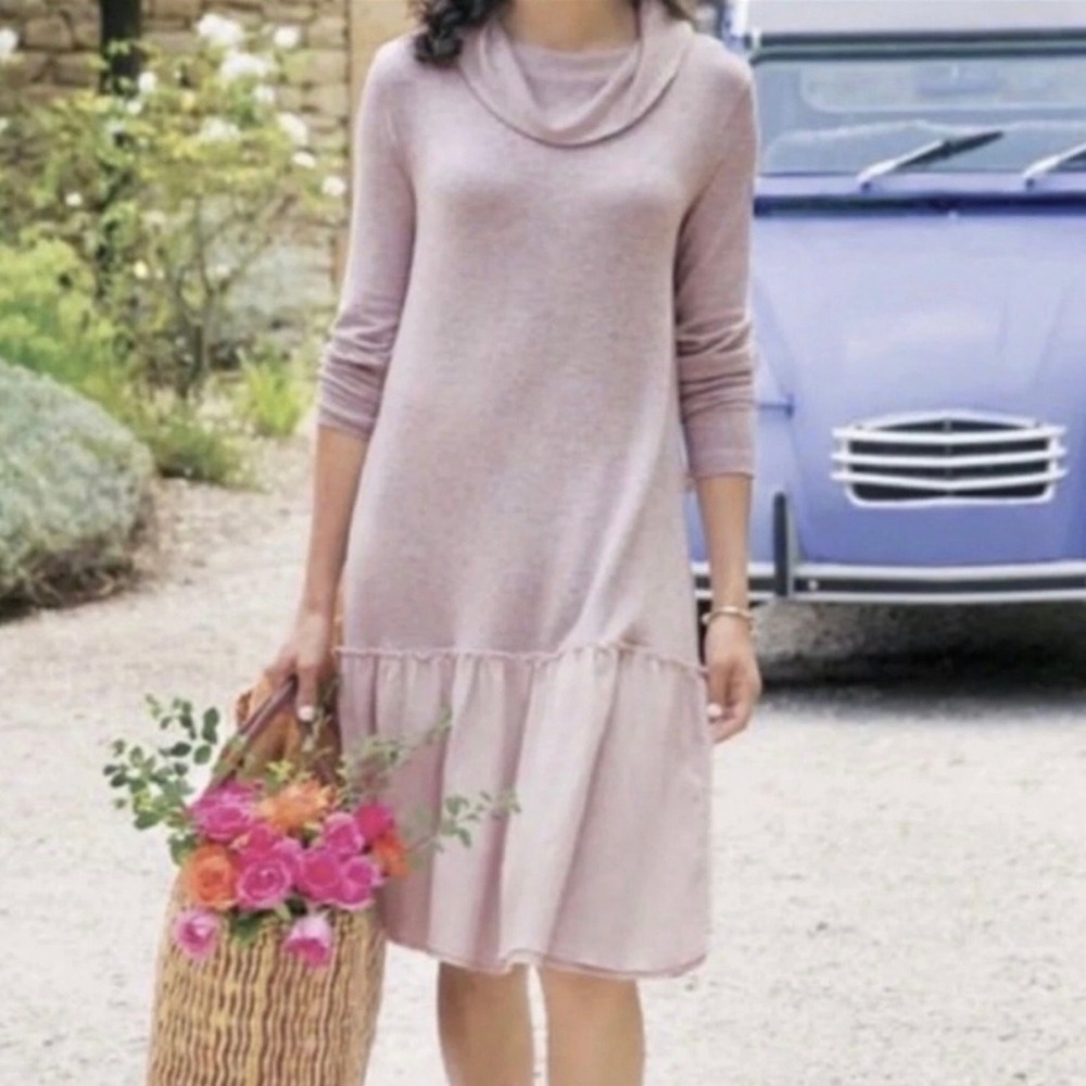 Soft Surroundings Cowl Neck Lagenlook Tiered Tunic Dress Blush Taupe Size XL